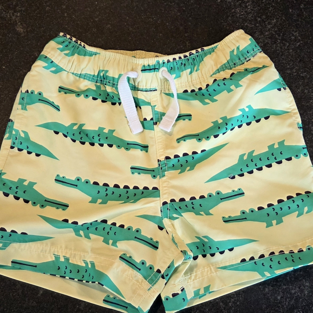 Hanna Andersson Yellow Swim Trunks with Green Alligator Accent
